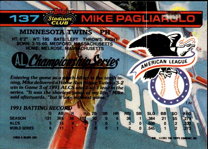 1992 Stadium Club Dome #137 Mike Pagliarulo