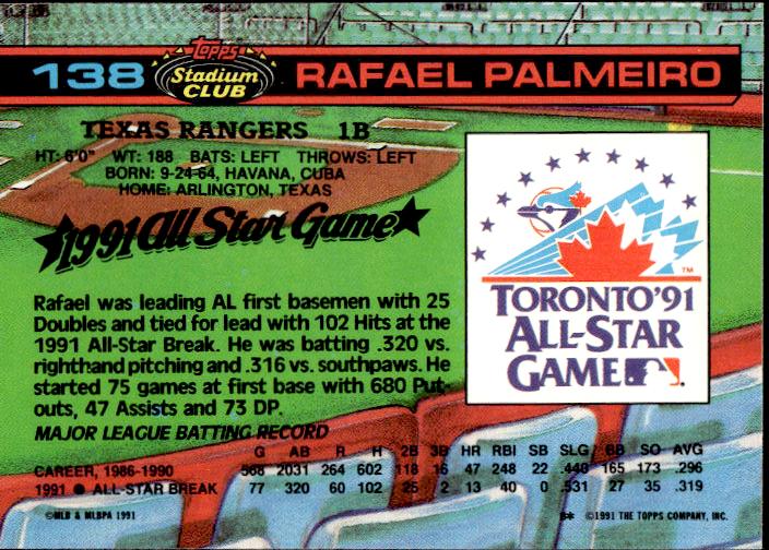 1992 Stadium Club Dome #138 Rafael Palmeiro