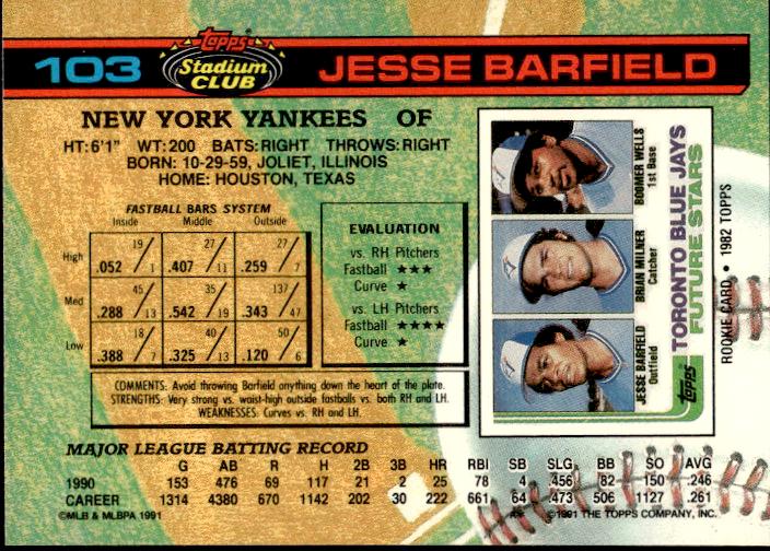 1991 Stadium Club #103a Jesse Barfield