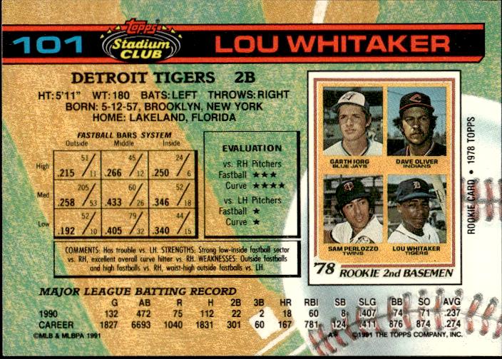 1991 Stadium Club #101 Lou Whitaker