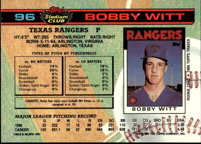 1991 Stadium Club #96b Bobby Witt