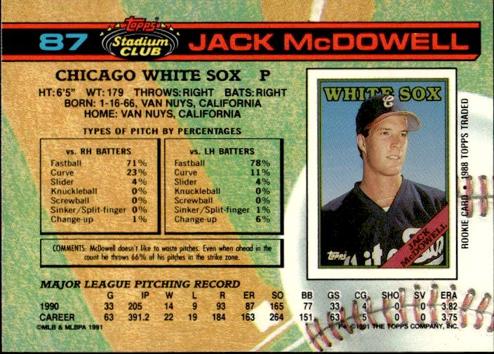 1991 Stadium Club #87b Jack McDowell