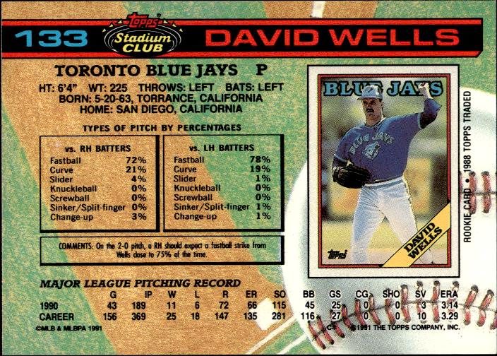 1991 Stadium Club #133a David Wells