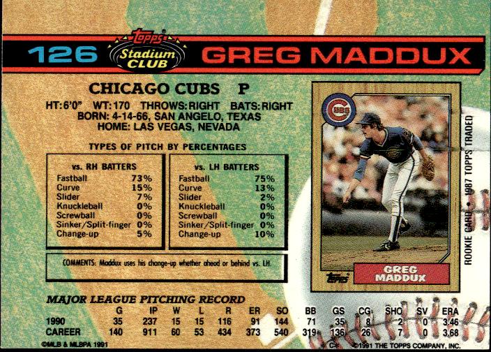 1991 Stadium Club #126 Greg Maddux