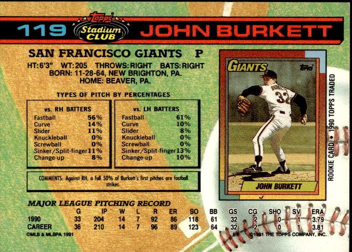 1991 Stadium Club #119a John Burkett