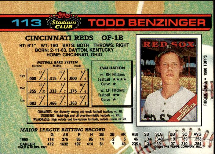 1991 Stadium Club #113a Todd Benzinger