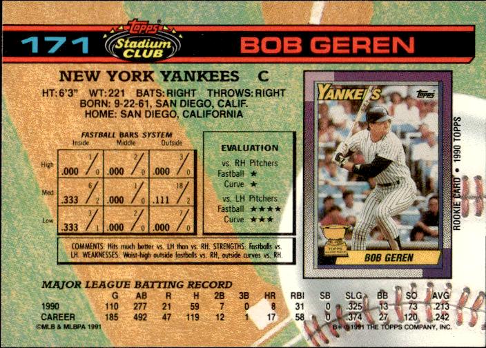 1991 Stadium Club #171a Bob Geren