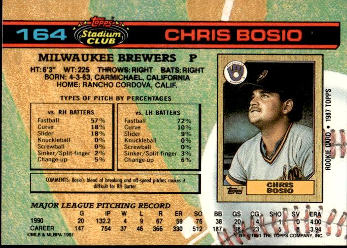 1991 Stadium Club #164 Chris Bosio