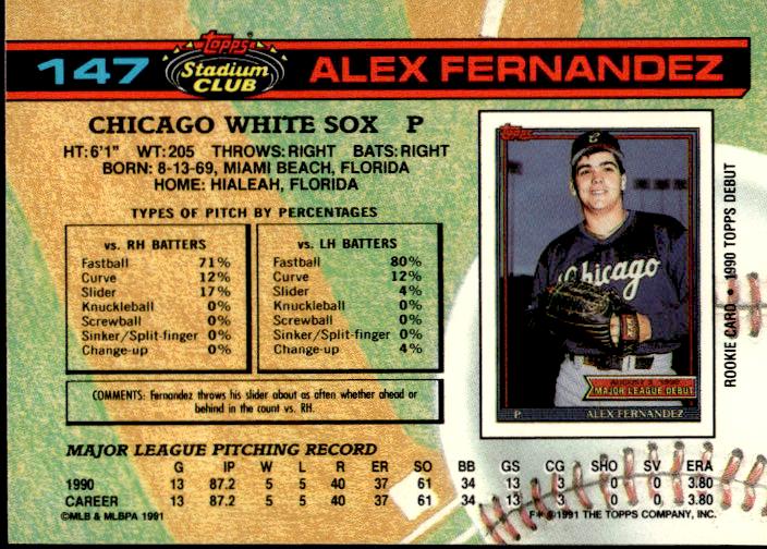 1991 Stadium Club #147b Alex Fernandez