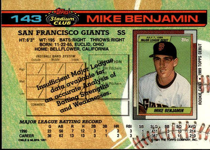 1991 Stadium Club #143 Mike Benjamin