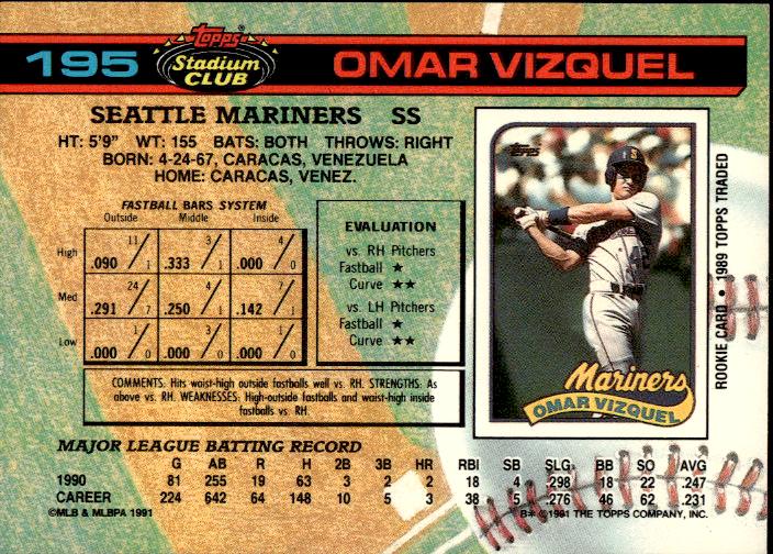 1991 Stadium Club #195b Omar Vizquel