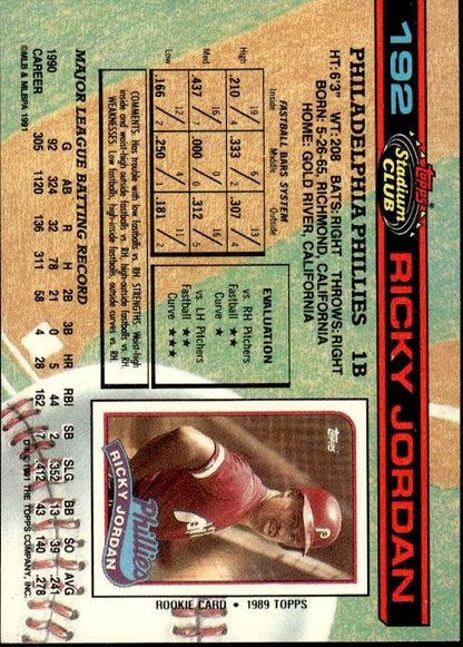 1991 Stadium Club #192a Ricky Jordan