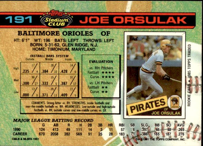 1991 Stadium Club #191a Joe Orsulak