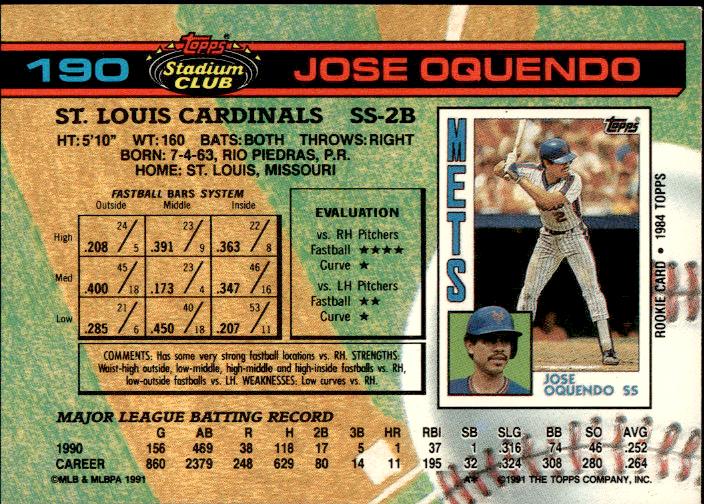 1991 Stadium Club #190b Jose Oquendo