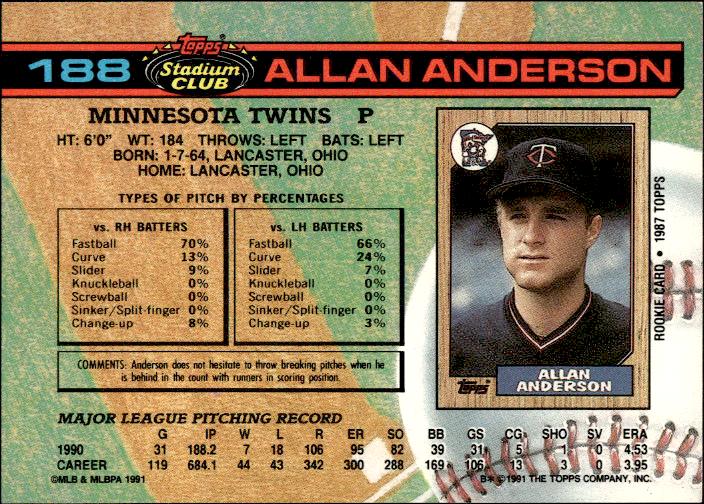 1991 Stadium Club #188b Allan Anderson