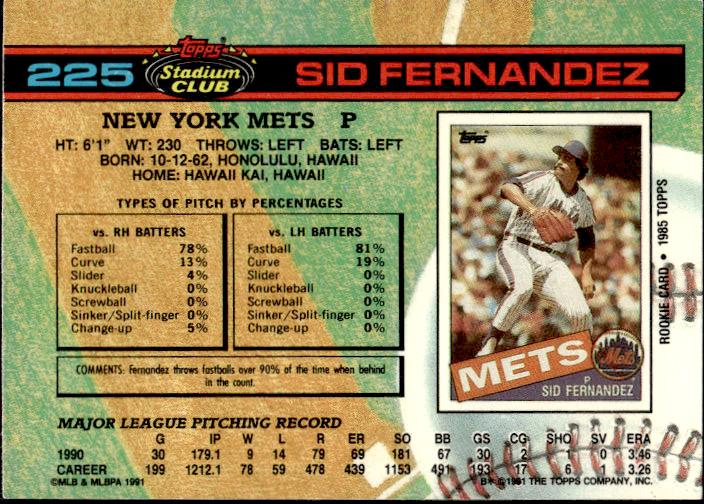 1991 Stadium Club #225b Sid Fernandez