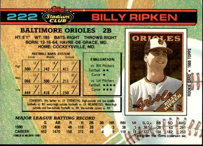 1991 Stadium Club #222b Billy Ripken