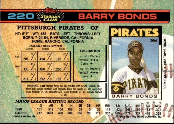 1991 Stadium Club #220 Barry Bonds