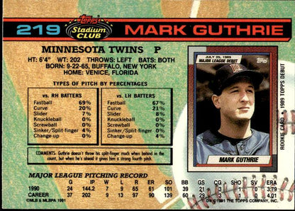 1991 Stadium Club #219b Mark Guthrie