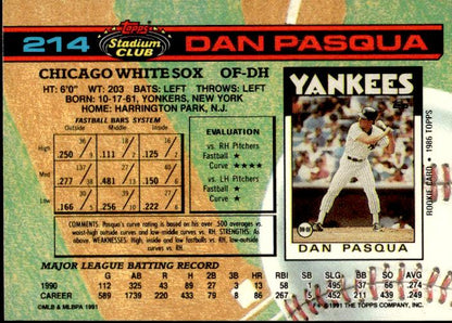 1991 Stadium Club #214a Dan Pasqua