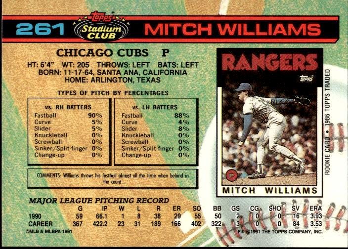 1991 Stadium Club #261a Mitch Williams