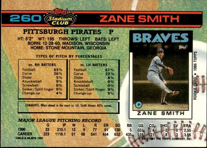 1991 Stadium Club #260a Zane Smith