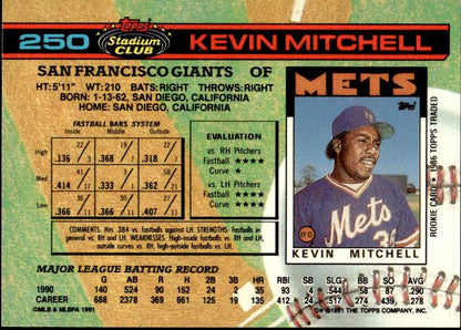 1991 Stadium Club #250a Kevin Mitchell