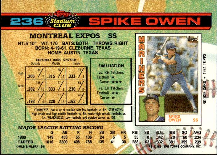 1991 Stadium Club #236b Spike Owen