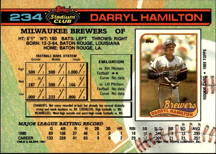 1991 Stadium Club #234a Darryl Hamilton