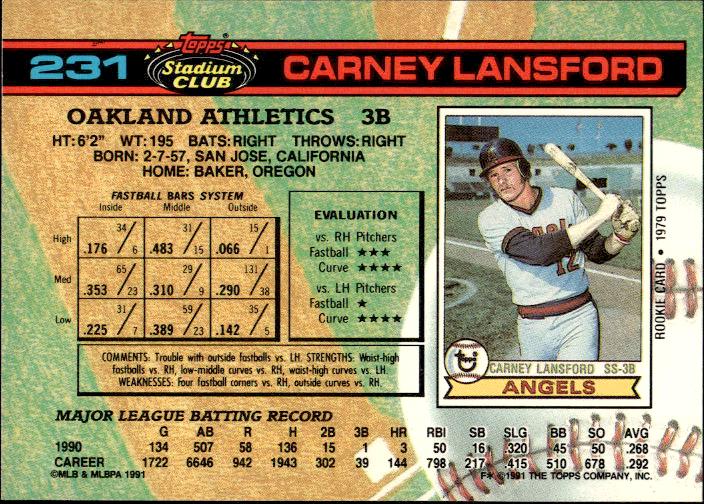 1991 Stadium Club #231 Carney Lansford