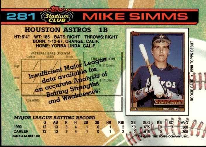 1991 Stadium Club #281b Mike Simms