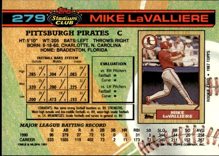 1991 Stadium Club #279b Mike LaValliere