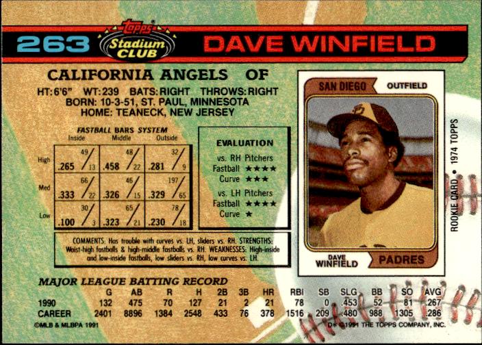 1991 Stadium Club #263a Dave Winfield