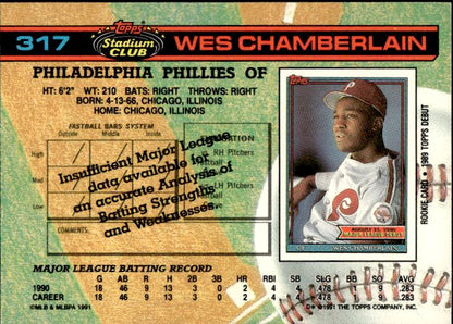 1991 Stadium Club #317 Wes Chamberlain