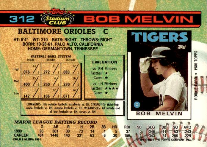 1991 Stadium Club #312a Bob Melvin