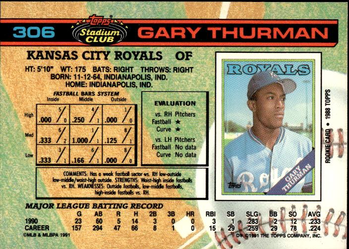 1991 Stadium Club #306a Gary Thurman