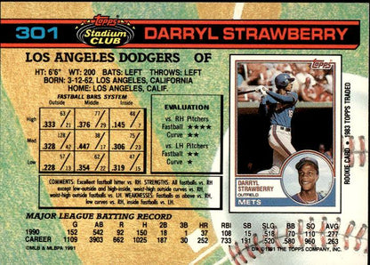 1991 Stadium Club #301 Darryl Strawberry