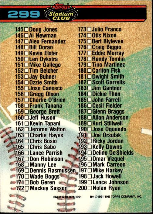 1991 Stadium Club #299 Checklist: 101-200