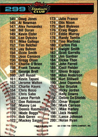 1991 Stadium Club #299 Checklist: 101-200