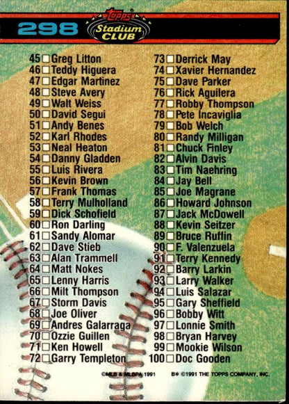 1991 Stadium Club #298a Checklist: 1-100