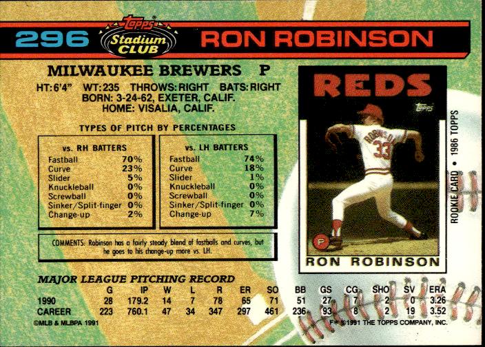 1991 Stadium Club #296 Ron Robinson