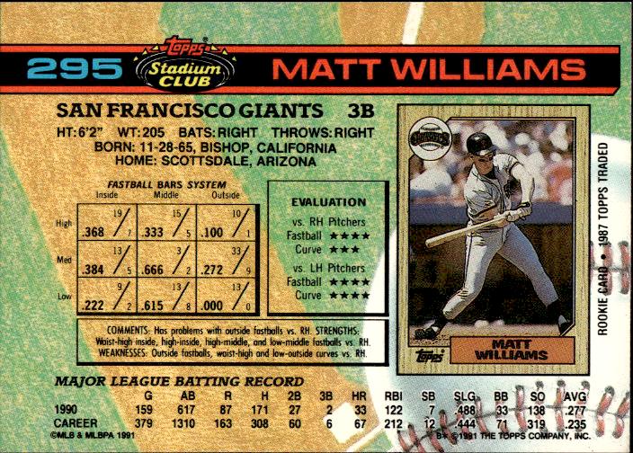 1991 Stadium Club #295 Matt Williams