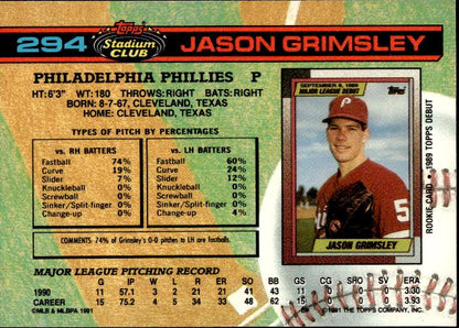 1991 Stadium Club #294 Jason Grimsley