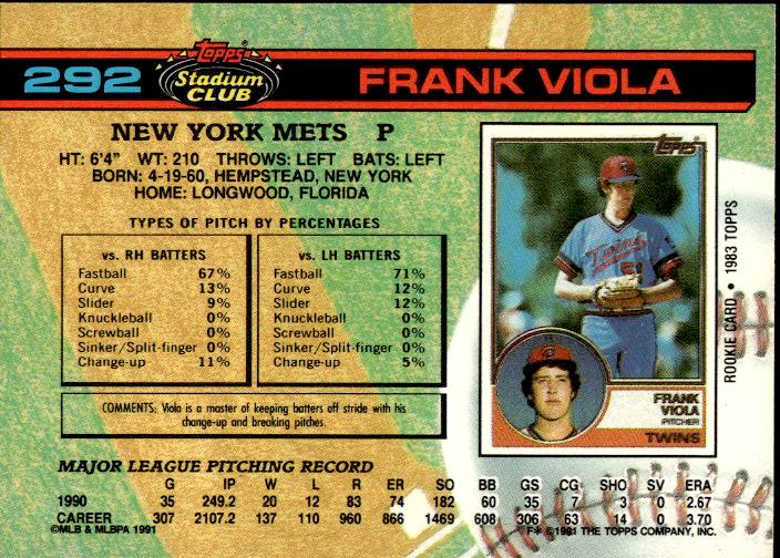 1991 Stadium Club #292 Frank Viola