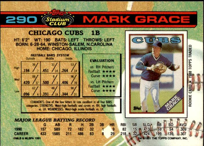 1991 Stadium Club #290a Mark Grace