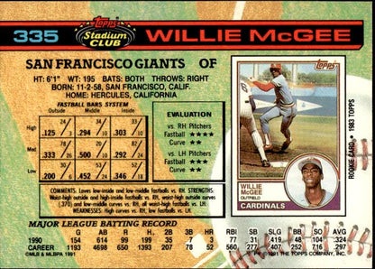 1991 Stadium Club #335 Willie McGee