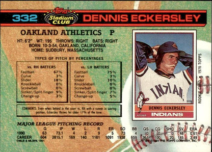 1991 Stadium Club #332b Dennis Eckersley