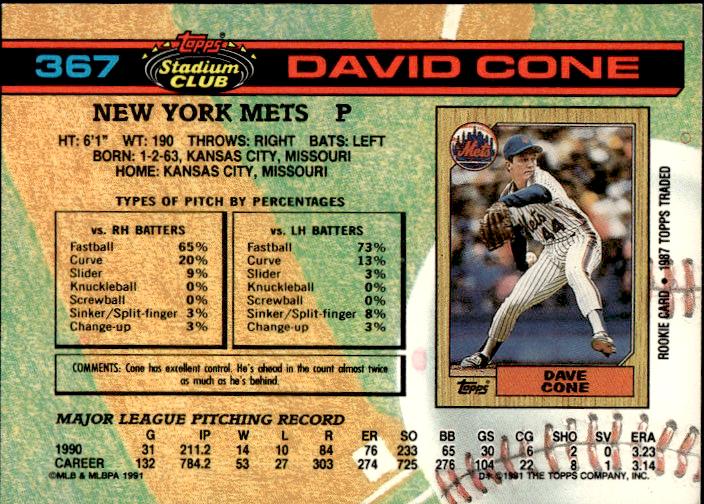 1991 Stadium Club #367b David Cone