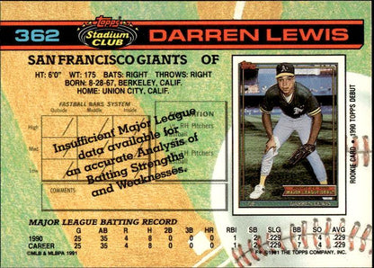 1991 Stadium Club #362 Darren Lewis