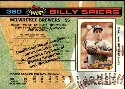 1991 Stadium Club #360 Bill Spiers